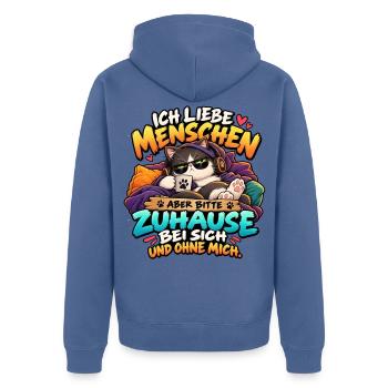 Katze - Ich liebe Menschen Zuhause Ohne Mich - Unisex Premium Bio Zip Hoodie - Taubenblau - Hinten - Nico (187cm)