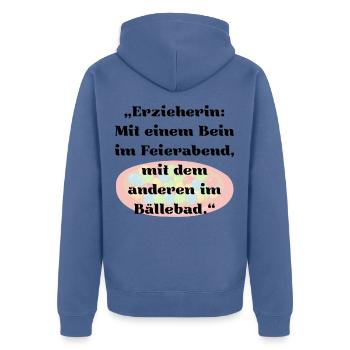 Kita Tasse für Erzieherin – Kindergarten Spruch  - Unisex Premium Bio Zip Hoodie - Taubenblau - Hinten - Nico (187cm)