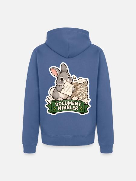 Dokumentnager Häschen mit Papierstapeln - Unisex Premium Bio Zip Hoodie - Taubenblau
