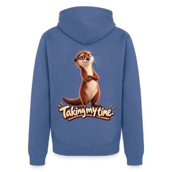 Niedlicher Otter | Taking my Time - Unisex Premium Bio Zip Hoodie - Taubenblau - Hinten - Nico (187cm)