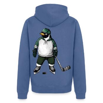 Hockey Pinguin - Unisex Premium Bio Zip Hoodie - Taubenblau - Hinten - Nico (187cm)