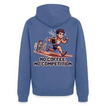 No_coffee-_no_competion - Unisex Premium Bio Zip Hoodie - Taubenblau - Hinten - Nico (187cm)