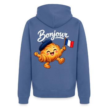 Cute French Croissant Bonjour Paris - Unisex Premium Bio Zip Hoodie - Taubenblau - Hinten - Nico (187cm)