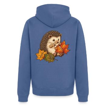Süßer Igel näht Herbstblätter - Unisex Premium Bio Zip Hoodie - Taubenblau - Hinten - Nico (187cm)