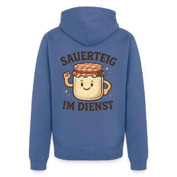 Geschenk für neue Sauerteig-Hobbybäcker - Unisex Premium Bio Zip Hoodie - Taubenblau - Hinten - Nico (187cm)