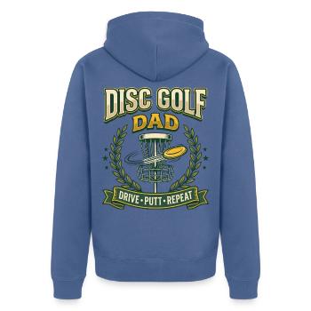Disc Golf Dad Drive Putt Repeat - Unisex Premium Bio Zip Hoodie - Taubenblau - Hinten - Nico (187cm)