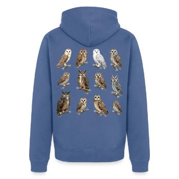 Eulen der Welt - Unisex Premium Bio Zip Hoodie - Taubenblau - Hinten - Nico (187cm)