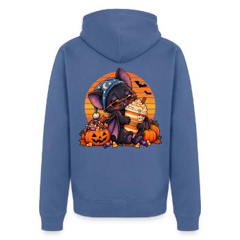 Halloween Fledermaus-Arzt mit Kaffee - Unisex Premium Bio Zip Hoodie - Taubenblau - Hinten - Nico (187cm)