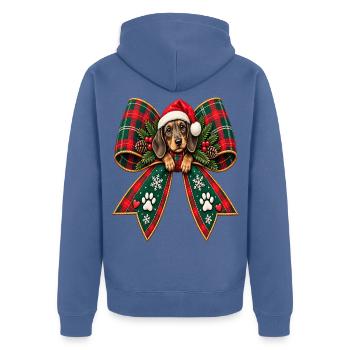 Weihnachtshund im Schleifenband - Unisex Premium Bio Zip Hoodie - Taubenblau - Hinten - Nico (187cm)