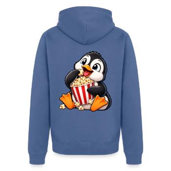 Süßer Pinguin mit Popcorn im Kino - Unisex Premium Bio Zip Hoodie - Taubenblau - Hinten - Nico (187cm)
