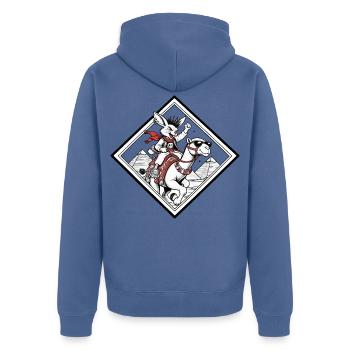 Bunny Punk: Wüstenhäschen auf Kamelritt - Unisex Premium Bio Zip Hoodie - Taubenblau - Hinten - Nico (187cm)