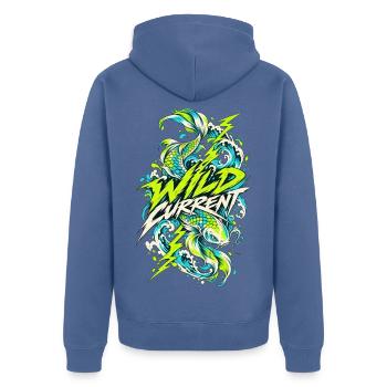Wilder Current Drachenwelle - Unisex Premium Bio Zip Hoodie - Taubenblau - Hinten - Nico (187cm)