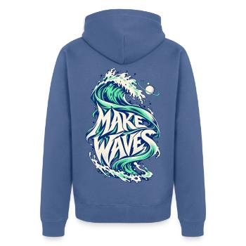 Make Waves Planet Wave Surf Art - Unisex Premium Bio Zip Hoodie - Taubenblau - Hinten - Nico (187cm)