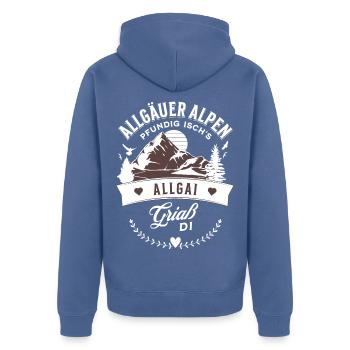 Allgäuer Alpen Pfundig Ischs Allgai Griaß Di Gesch - Unisex Premium Bio Zip Hoodie - Taubenblau - Hinten - Nico (187cm)