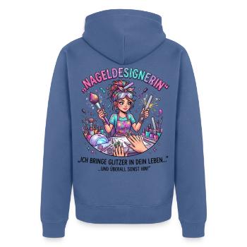 Nailart Meisterin im Farbwirbel - Unisex Premium Bio Zip Hoodie - Taubenblau - Hinten - Nico (187cm)