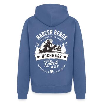 Harzer Berge Schiene Is D'r Harz Hochharz - Unisex Premium Bio Zip Hoodie - Taubenblau - Hinten - Nico (187cm)