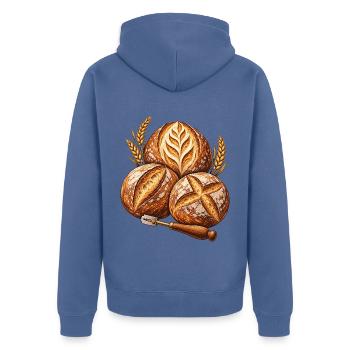 Brotkunst: Sauerteig und Kruste - Unisex Premium Bio Zip Hoodie - Taubenblau - Hinten - Nico (187cm)