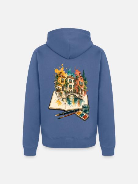 Stadtskizzen im offenen Skizzenbuch - Unisex Premium Bio Zip Hoodie - Taubenblau