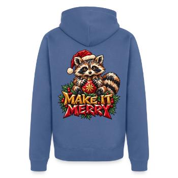 Make it Merry Waschbär Weihnachten Low Poly Shirt - Unisex Premium Bio Zip Hoodie - Taubenblau - Hinten - Nico (187cm)