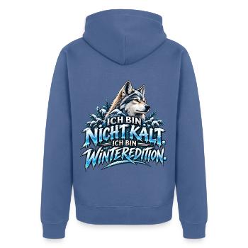 Eiswolf – Ich bin nicht kalt, ich bin Wintereditio - Unisex Premium Bio Zip Hoodie - Taubenblau - Hinten - Nico (187cm)