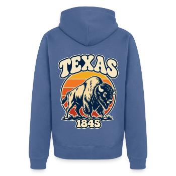 Texas Bison Sunset 1845 - Unisex Premium Bio Zip Hoodie - Taubenblau - Hinten - Nico (187cm)