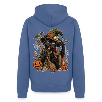 Halloween Büro-Hexe erschöpfte Hexenkatze - Unisex Premium Bio Zip Hoodie - Taubenblau - Hinten - Nico (187cm)