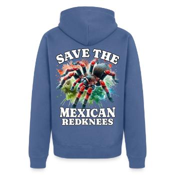 Save Rotknie Vogelspinne - Unisex Premium Bio Zip Hoodie - Taubenblau - Hinten - Nico (187cm)