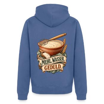 Mehl Wasser Geduld - Unisex Premium Bio Zip Hoodie - Taubenblau - Hinten - Nico (187cm)