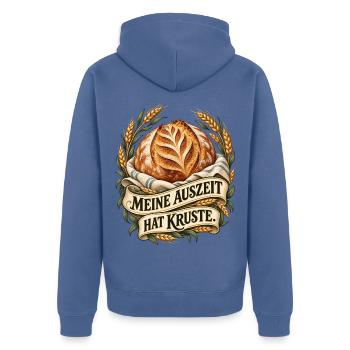 Auszeit mit Brotkruste - Unisex Premium Bio Zip Hoodie - Taubenblau - Hinten - Nico (187cm)
