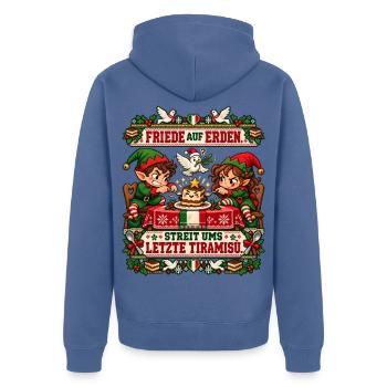 Friede auf Erden. Streit ums letzte Tiramisù. - Unisex Premium Bio Zip Hoodie - Taubenblau - Hinten - Nico (187cm)