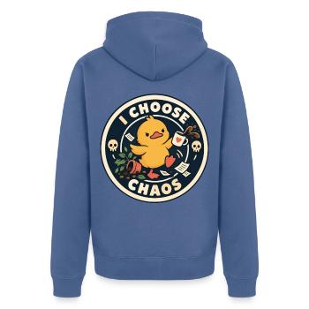 I Choose Chaos Duck Badge - Unisex Premium Bio Zip Hoodie - Taubenblau - Hinten - Nico (187cm)