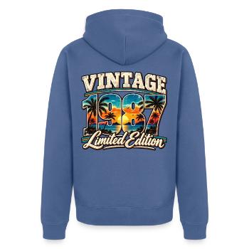 Vintage 1987 – Retro Sunset Jahrgang Design - Unisex Premium Bio Zip Hoodie - Taubenblau - Hinten - Nico (187cm)