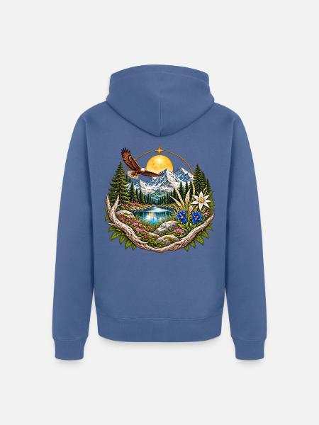Mondlichtwald Bergsee Kreis - Unisex Premium Bio Zip Hoodie - Taubenblau