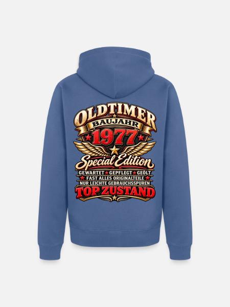 Oldtimer Baujahr 1977 – Special Edition - Unisex Premium Bio Zip Hoodie - Taubenblau