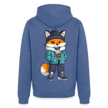 Fuchs mit Winterjacke und Mütze - Unisex Premium Bio Zip Hoodie - Taubenblau - Hinten - Nico (187cm)