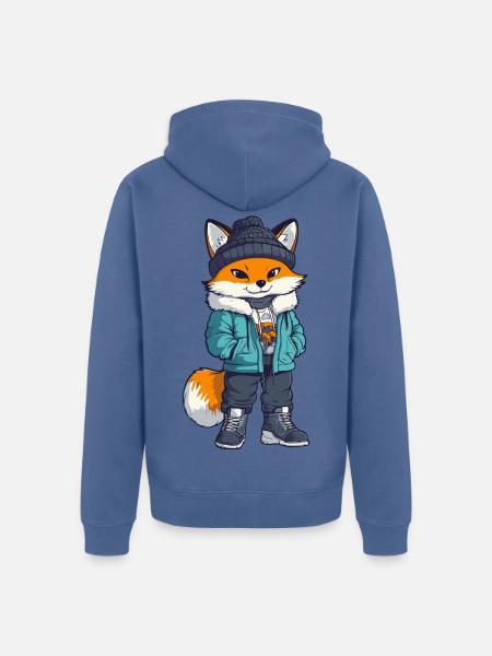 Fuchs mit Winterjacke und Mütze - Unisex Premium Bio Zip Hoodie - Taubenblau