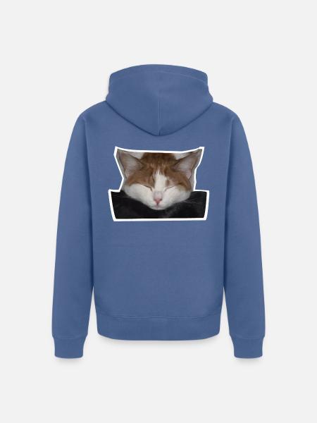 Schlafende rot-weiße Katze - Unisex Premium Bio Zip Hoodie - Taubenblau