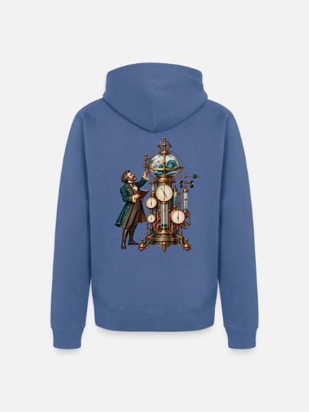 Steampunk-Erfinder mit Weltkugel-Uhr - Unisex Premium Bio Zip Hoodie - Taubenblau