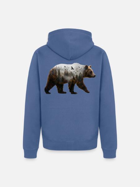 Bär mit Nebelwald - Unisex Premium Bio Zip Hoodie - Taubenblau