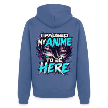 Anime Manga Augen – I Paused My Anime to Be Here - Unisex Premium Bio Zip Hoodie - Taubenblau - Hinten - Nico (187cm)