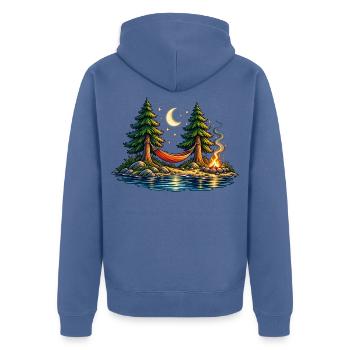 Moonlight Hammock – Auszeit unter Sternen - Unisex Premium Bio Zip Hoodie - Taubenblau - Hinten - Nico (187cm)