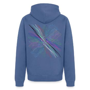 Farbwirbel Spirale auf Schwarz - Unisex Premium Bio Zip Hoodie - Taubenblau - Hinten - Nico (187cm)