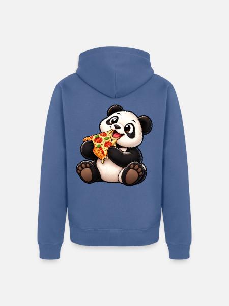 Cooler Pinguin mit Pizza Cartoon - Unisex Premium Bio Zip Hoodie - Taubenblau