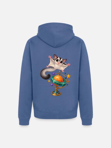 Gleitbeutler mit buntem Planeten-Ringkreisel - Unisex Premium Bio Zip Hoodie - Taubenblau