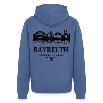 Bayreuth Skyline Silhouette - Unisex Premium Bio Zip Hoodie - Taubenblau - Hinten - Nico (187cm)