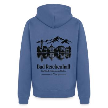Bad Reichenhall Alpensee Panorama - Unisex Premium Bio Zip Hoodie - Taubenblau - Hinten - Nico (187cm)