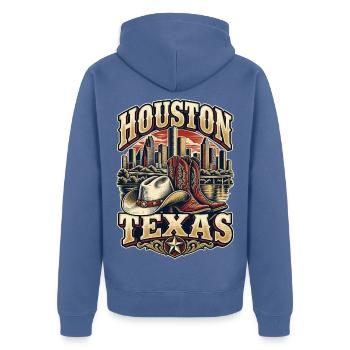 Texas Western Skyline Vintage - Unisex Premium Bio Zip Hoodie - Taubenblau - Hinten - Nico (187cm)