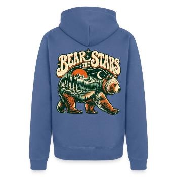 Bär unter Sternen – Berglandschaft Retro - Unisex Premium Bio Zip Hoodie - Taubenblau - Hinten - Nico (187cm)