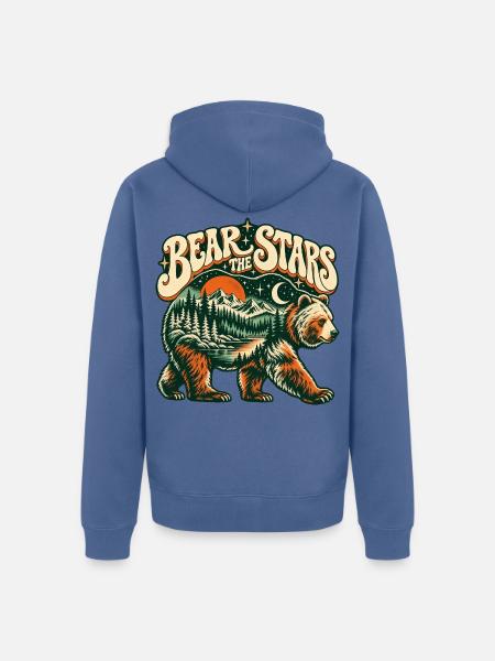 Bär unter Sternen – Berglandschaft Retro - Unisex Premium Bio Zip Hoodie - Taubenblau