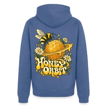 Honigplanet Biene Orbit - Unisex Premium Bio Zip Hoodie - Taubenblau - Hinten - Nico (187cm)